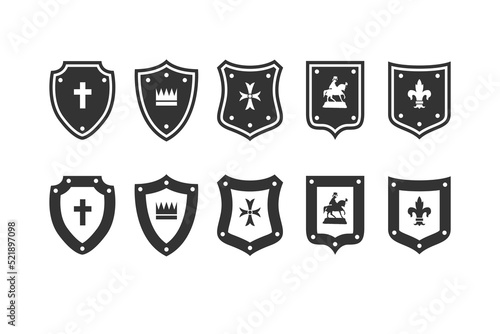 shield medieval set. Heraldic Shields icons set. royal knight Protect shield vector