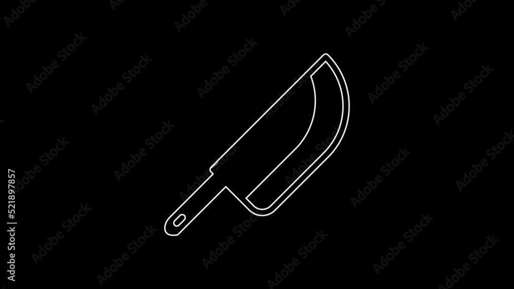White line Knife icon isolated on black background. Cutlery symbol. Happy Halloween party. 4K Video motion graphic animation White line Knife icon isolated on black background. Cutlery symbol. Happy Halloween party. 4K Video motion graphic animation