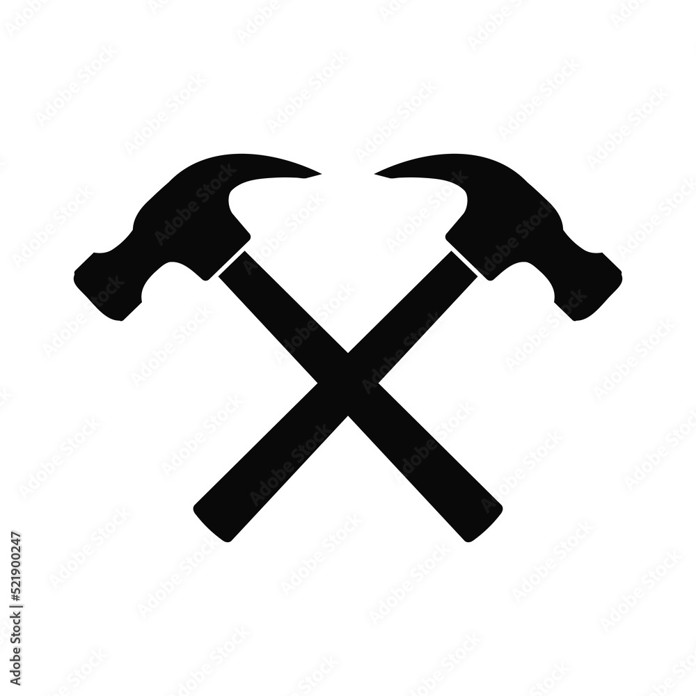 Hammers crossed vector illustration, Crossed hammers silhouette