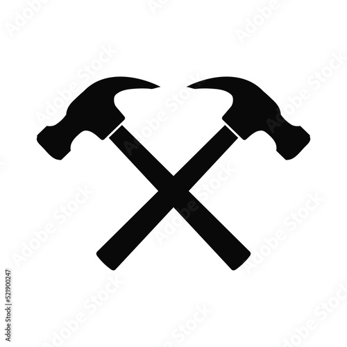 Obraz na plátně Hammers crossed vector illustration, Crossed hammers silhouette, Carpentry logo,