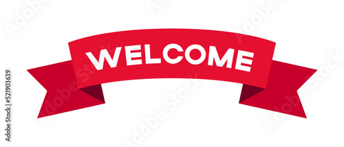 Red ribbon flag with welcome text web banner vector illustration