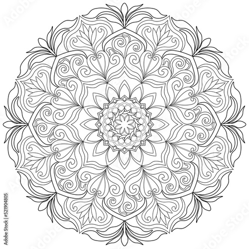 Colouring page, hand drawn, vector. Mandala 67, ethnic, swirl pattern, object isolated on white background.