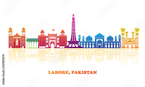 Colourfull Skyline panorama of city of Lahore, Pakistan - vector illustration