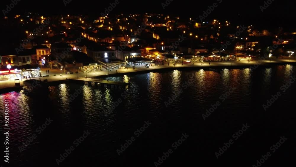 Balikesir, Turkey - April 9, 2022: Aerial night view of Cunda island at Ayvalik Balikesir Turkey. Balikesir, Turkey - April 9, 2022: Aerial night view of Cunda island at Ayvalik Balikesir Turkey.