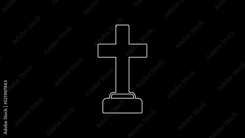 White line Man graves funeral sorrow icon isolated on black background. The emotion of grief, sadness, sorrow, death. 4K Video motion graphic animation White line Man graves funeral sorrow icon isolated on black background. The emotion of grief, sadness, sorrow, death. 4K Video motion graphic animation