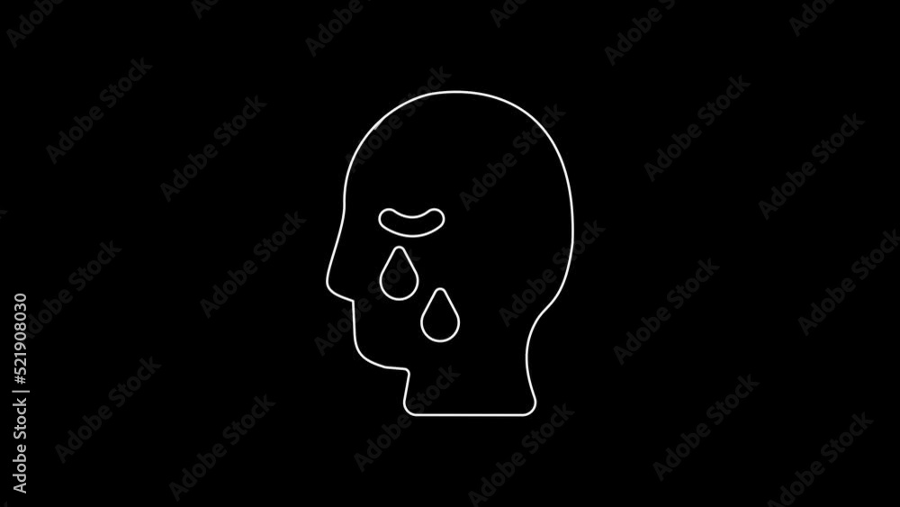 White line Man graves funeral sorrow icon isolated on black background. The emotion of grief, sadness, sorrow, death. 4K Video motion graphic animation White line Man graves funeral sorrow icon isolated on black background. The emotion of grief, sadness, sorrow, death. 4K Video motion graphic animation