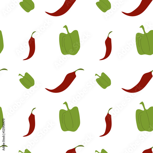 Seamless pattern with colored line icons red hot pepper and green pepper
