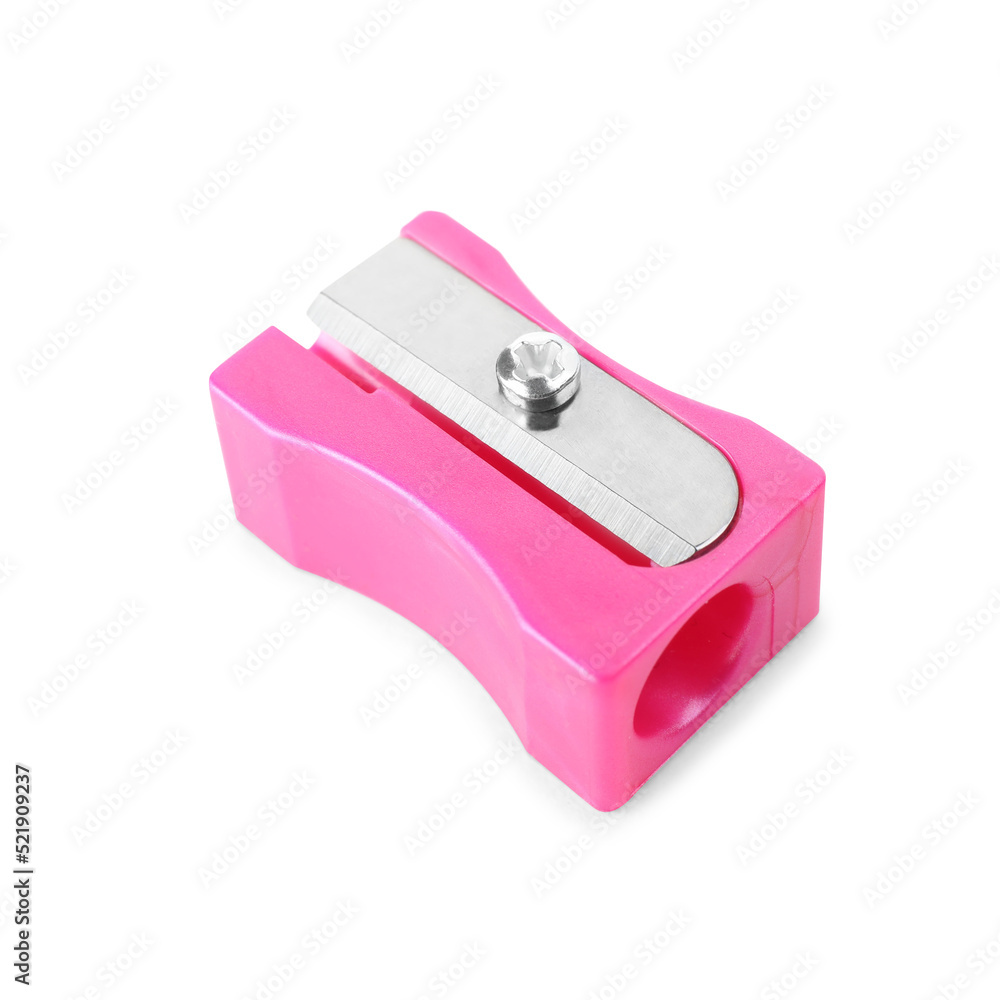 Plastic pink pencil sharpener isolated on white Plastic pink pencil sharpener isolated on white