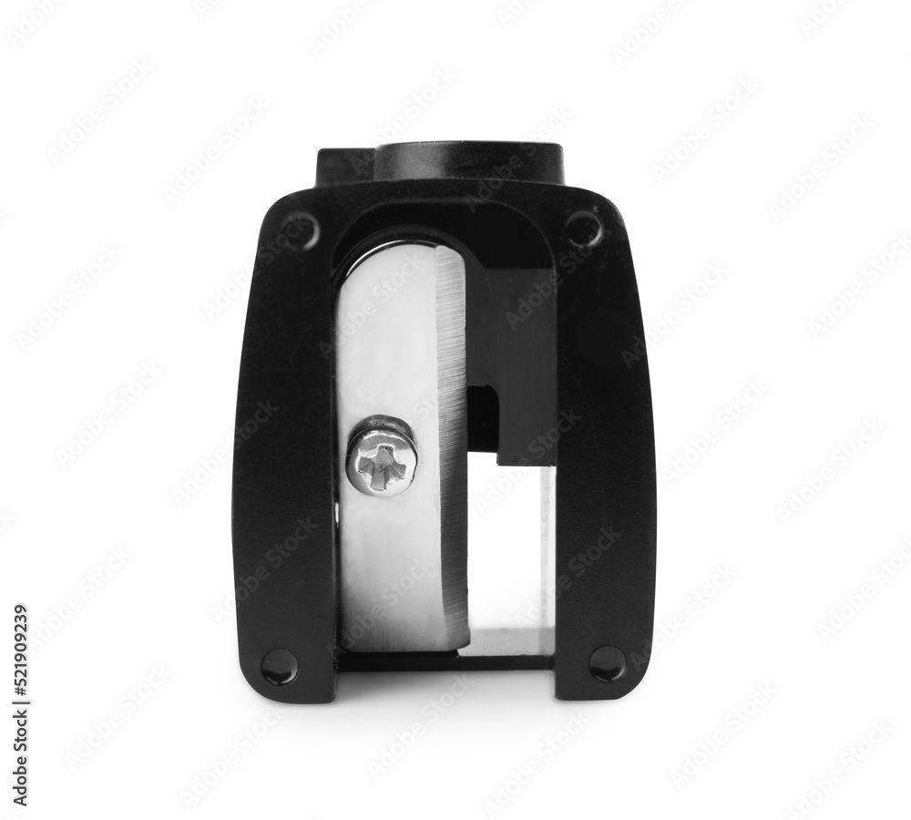 Plastic black pencil sharpener isolated on white Plastic black pencil sharpener isolated on white