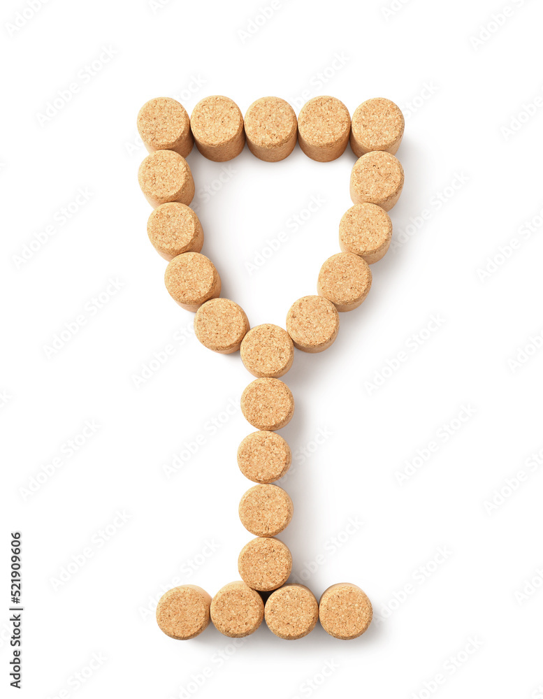 Glass made of wine corks isolated on white, top view Glass made of wine corks isolated on white, top view