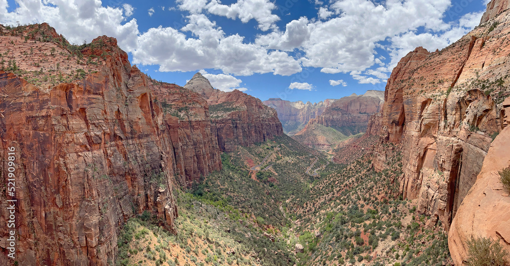 Aerial panoramic view of Zion Canyon in Utah, USA 