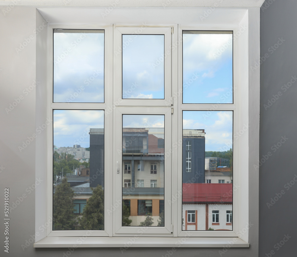 Beautiful window with white plastic frame indoors Beautiful window with white plastic frame indoors