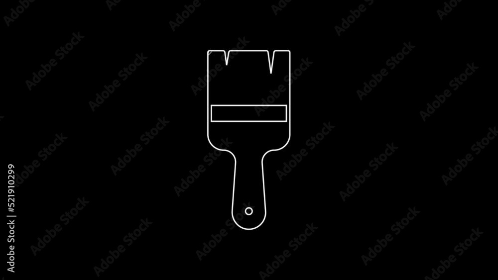 White line Paint brush icon isolated on black background. 4K Video motion graphic animation