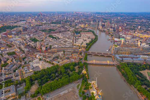 Aerial London, England, City Area Sunset up the Thames towards Big Ben © Neil