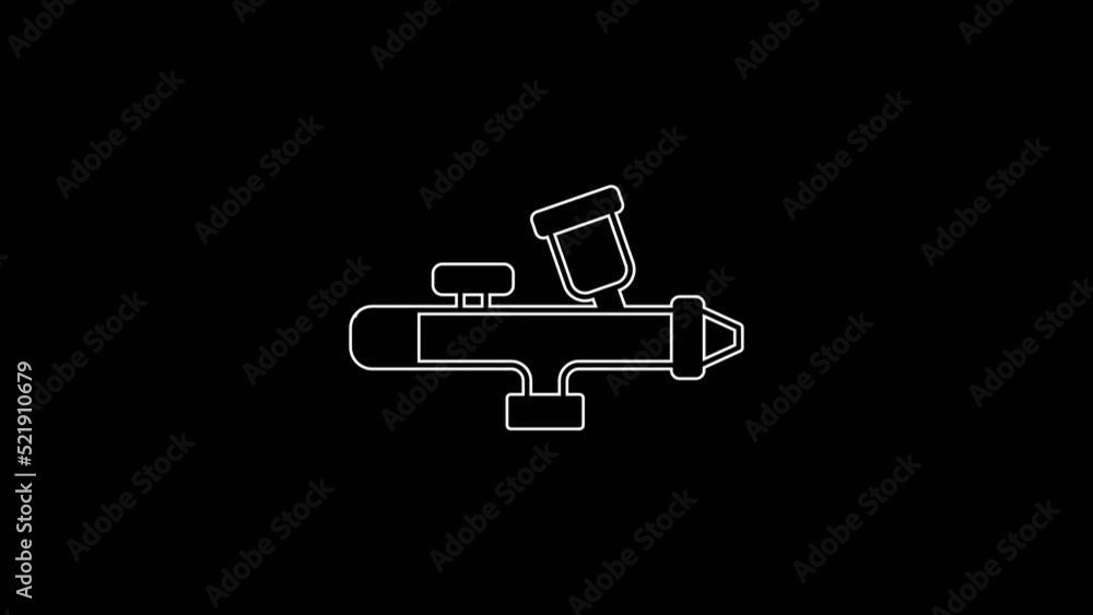 White line Paint spray gun icon isolated on black background. 4K Video motion graphic animation White line Paint spray gun icon isolated on black background. 4K Video motion graphic animation