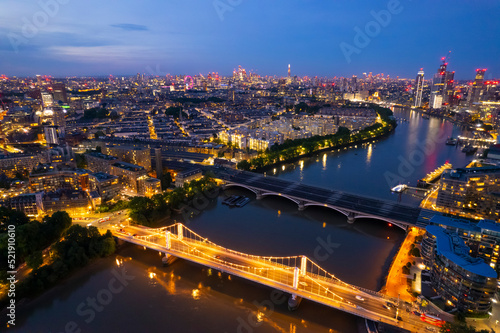 Aerial London, England, City Area Sunset up the Thames towards Big Ben © Neil