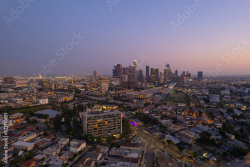 Downtown Los Angeles At Sunset DTLA Aerial View