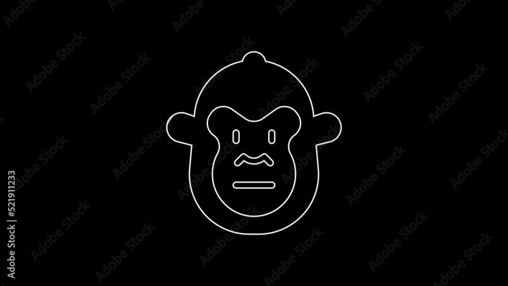 White line Monkey icon isolated on black background. Animal symbol. 4K Video motion graphic animation White line Monkey icon isolated on black background. Animal symbol. 4K Video motion graphic animation