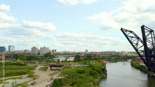 Wallpaper Mural establishing aerial drone footage of  Chicago downtown near the park. the skyscrapers can be seen in the background as the clouds and sky are clear beautiful  Torontodigital.ca