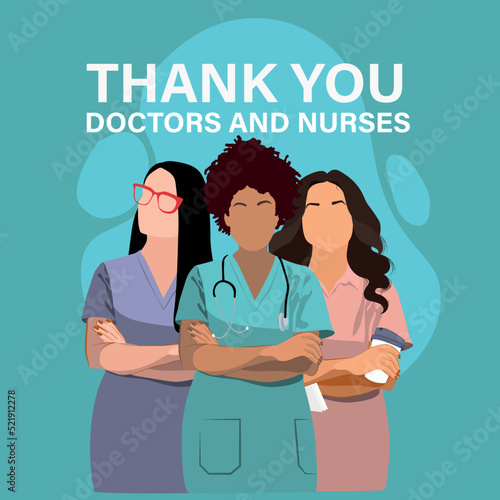 Medical personnel team, character of doctors and nurses wearing a surgical face mask and standing together to fight ills, male and female medical characters set cartoon flat illustration.