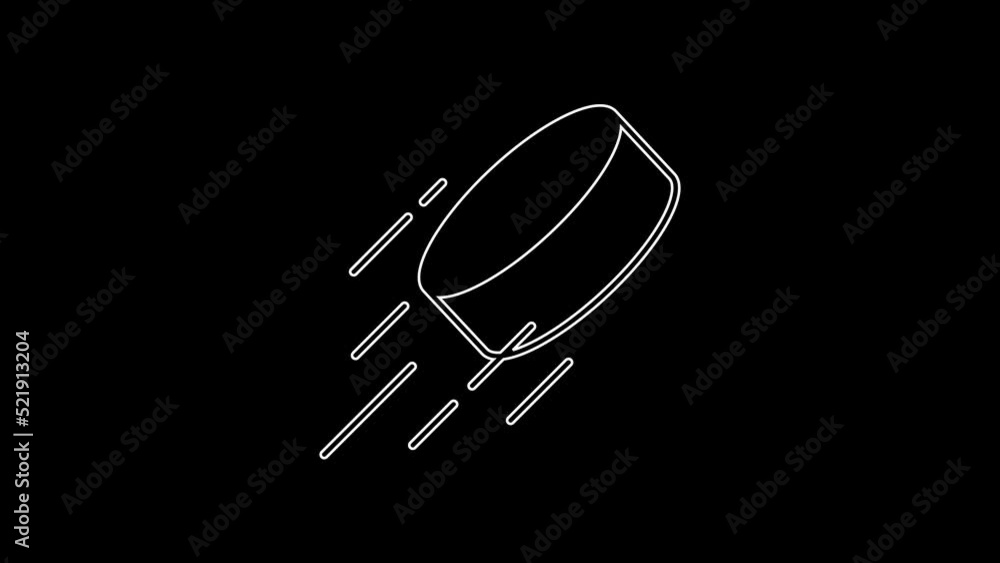 White line Hockey puck icon isolated on black background. 4K Video motion graphic animation