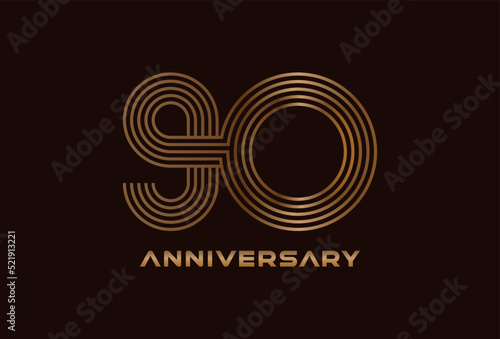Abstract 90 Number Logo, Gold 90 number monogram line style, usable for anniversary and business logos, flat design logo template, vector illustration