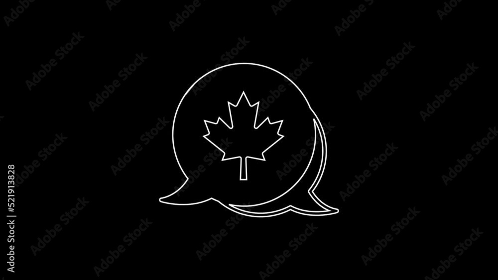White line Canadian maple leaf icon isolated on black background. Canada symbol maple leaf. 4K Video motion graphic animation White line Canadian maple leaf icon isolated on black background. Canada symbol maple leaf. 4K Video motion graphic animation