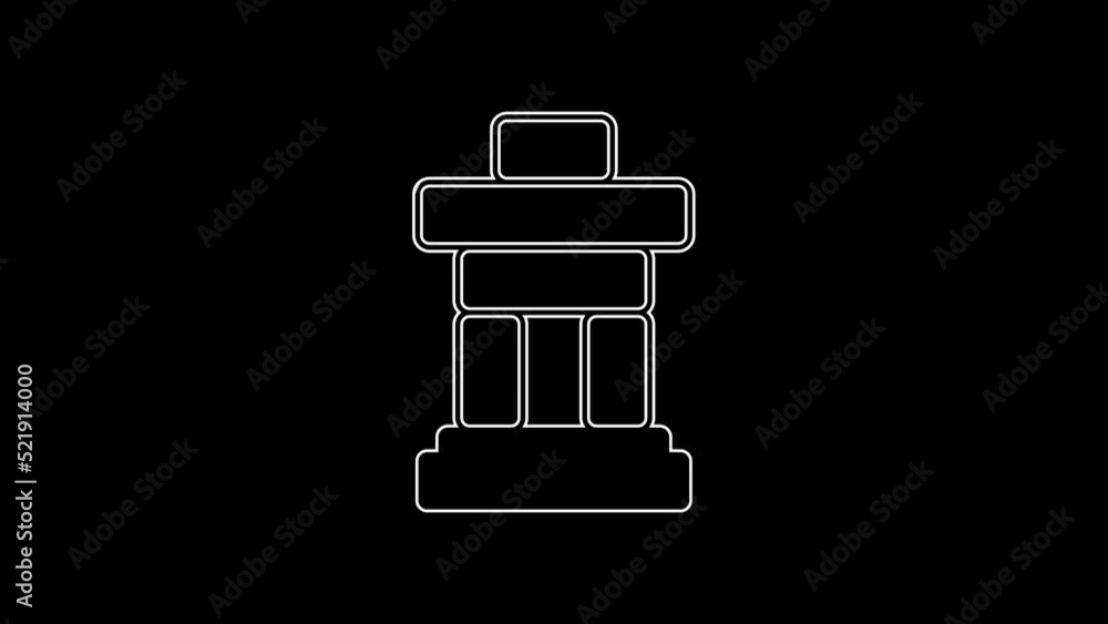 White line Inukshuk icon isolated on black background. 4K Video motion graphic animation White line Inukshuk icon isolated on black background. 4K Video motion graphic animation