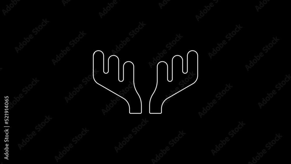White line Deer antlers icon isolated on black background. Hunting trophy on wall. 4K Video motion graphic animation White line Deer antlers icon isolated on black background. Hunting trophy on wall. 4K Video motion graphic animation