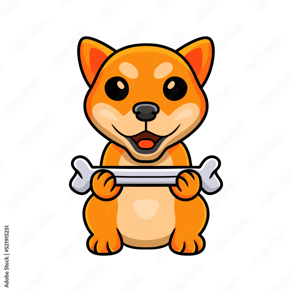 Cute shiba inu dog cartoon holding a bone Cute shiba inu dog cartoon holding a bone
