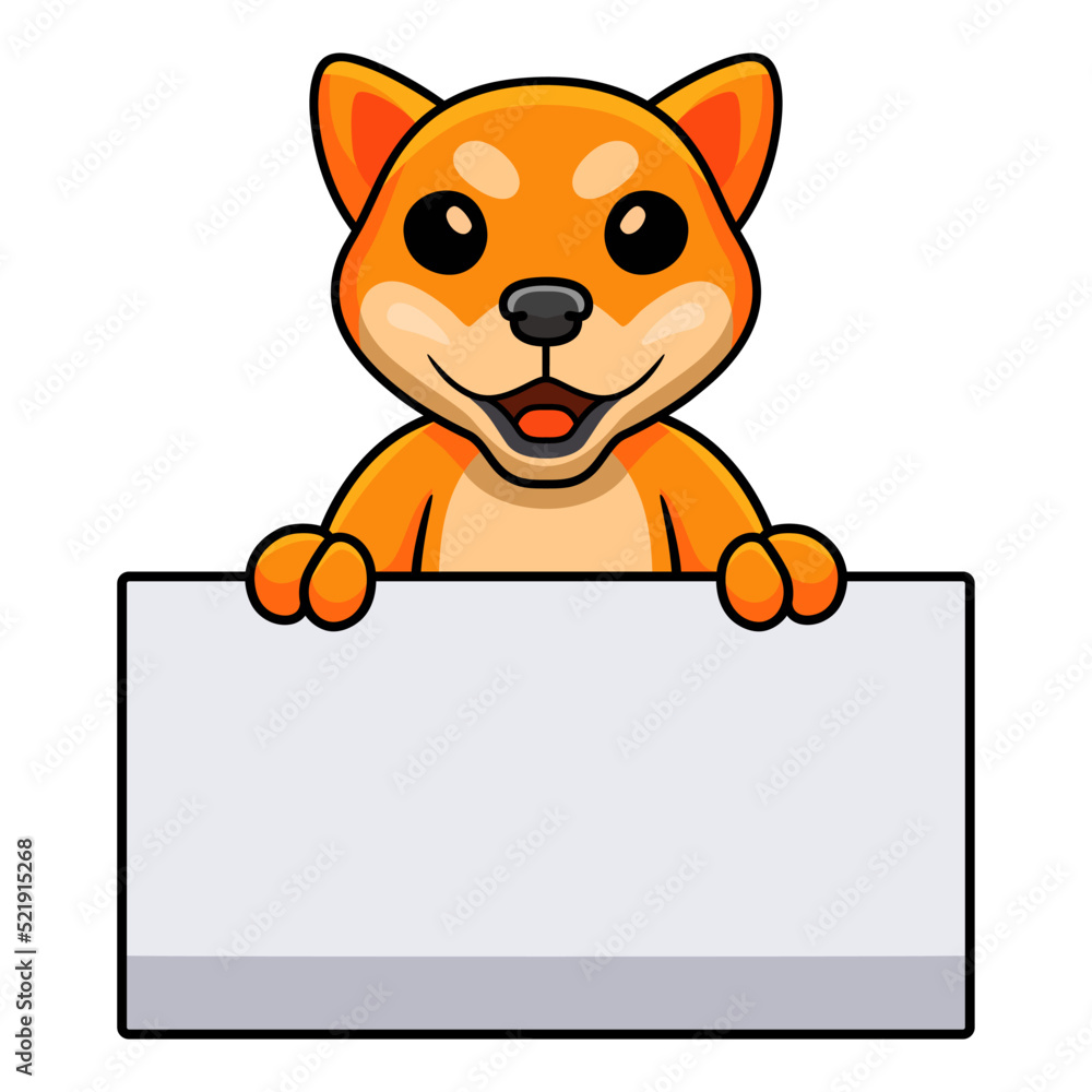 Cute shiba inu dog cartoon holding blank sign Cute shiba inu dog cartoon holding blank sign
