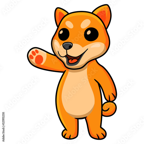 Cute shiba inu dog cartoon waving hand