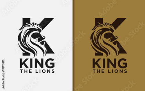 Abstract Initial Letter K with Creative Lion Head Silhouette Logo Design. Modern Monogram Vector Logo Illustration.