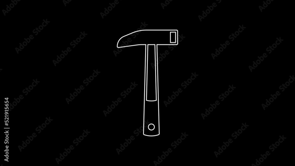 White line Firefighter axe icon isolated on black background. Fire axe. 4K Video motion graphic animation White line Firefighter axe icon isolated on black background. Fire axe. 4K Video motion graphic animation