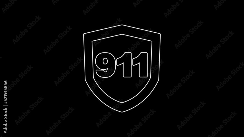 White line Telephone with emergency call 911 icon isolated on black background. Police, ambulance, fire department, call, phone. 4K Video motion graphic animation White line Telephone with emergency call 911 icon isolated on black background. Police, ambulance, fire department, call, phone. 4K Video motion graphic animation