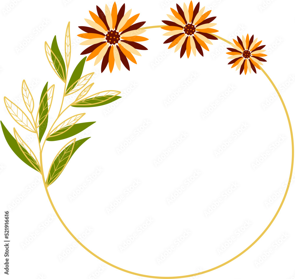 Obraz premium Circle Gold Frame with Sunflower