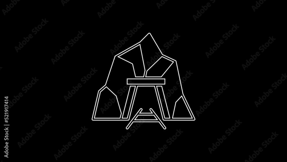 White line Mine entrance icon isolated on black background. 4K Video motion graphic animation White line Mine entrance icon isolated on black background. 4K Video motion graphic animation