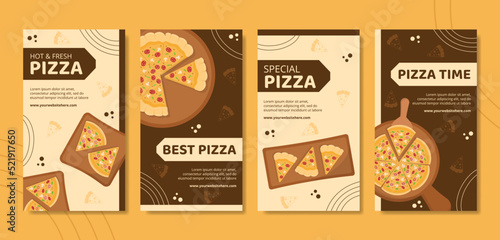 Pizza Food Social Media Stories Template Hand Drawn Cartoon Background Vector Illustration