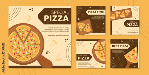 Pizza Food Social Media Post Template Hand Drawn Cartoon Background Vector Illustration