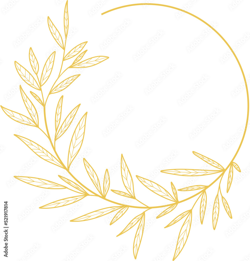 Naklejka premium Gold Leaves Circle Frame