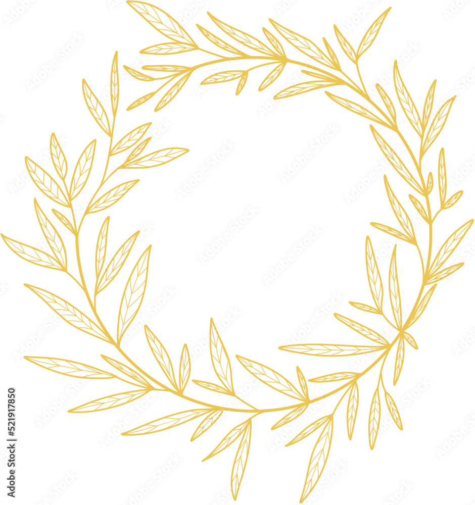 Naklejka premium Gold Leaves Circle Frame