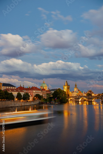 Canvas Print landscape with Vltava river and boat