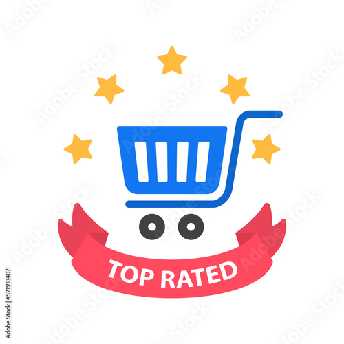 Top rated trusted online shop or marketplace store costumer review badge vector illustration flat graphic design