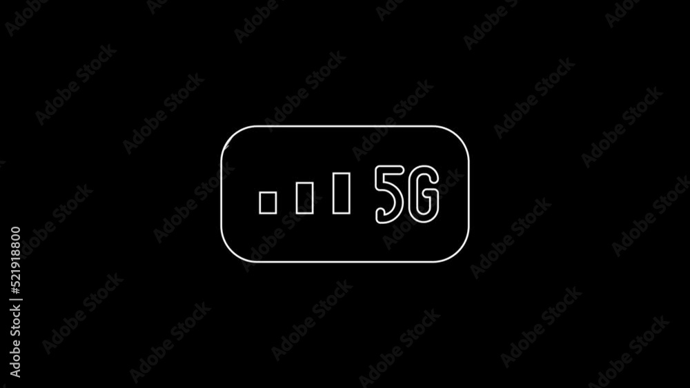 White line 5G new wireless internet wifi connection icon isolated on black background. Global network high speed connection data rate technology. 4K Video motion graphic animation White line 5G new wireless internet wifi connection icon isolated on black background. Global network high speed connection data rate technology. 4K Video motion graphic animation