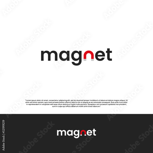 the word magnet with the magnet symbol on the letter N. creative logo design