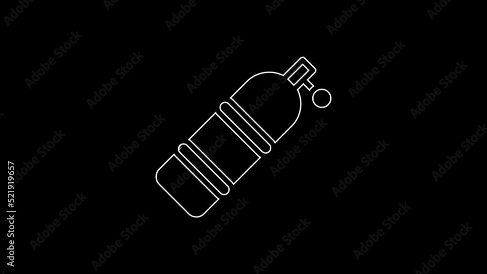 White line Aqualung icon isolated on black background. Oxygen tank for diver. Diving equipment. Extreme sport. Diving underwater equipment. 4K Video motion graphic animation White line Aqualung icon isolated on black background. Oxygen tank for diver. Diving equipment. Extreme sport. Diving underwater equipment. 4K Video motion graphic animation