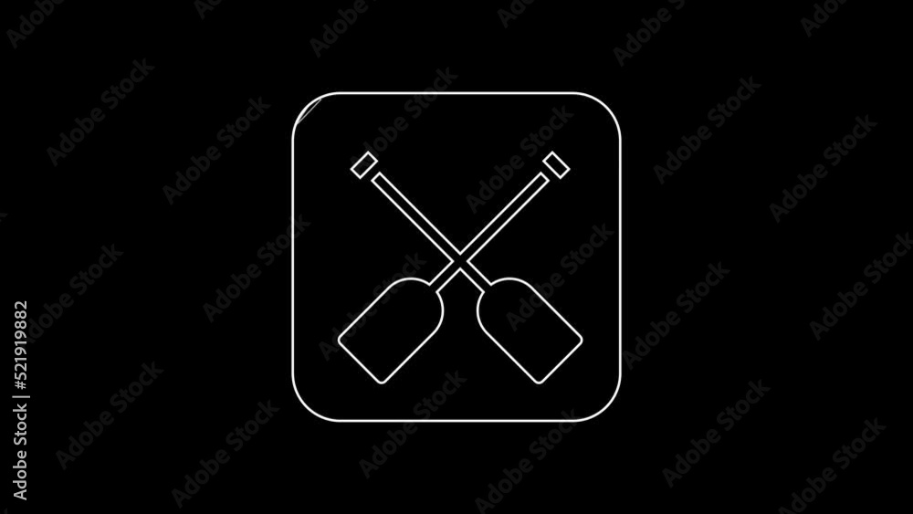 White line Paddle icon isolated on black background. Paddle boat oars. 4K Video motion graphic animation White line Paddle icon isolated on black background. Paddle boat oars. 4K Video motion graphic animation