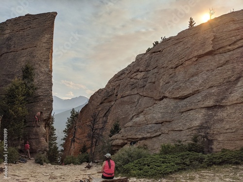 Rock climbing in the sunset Estes park colorado