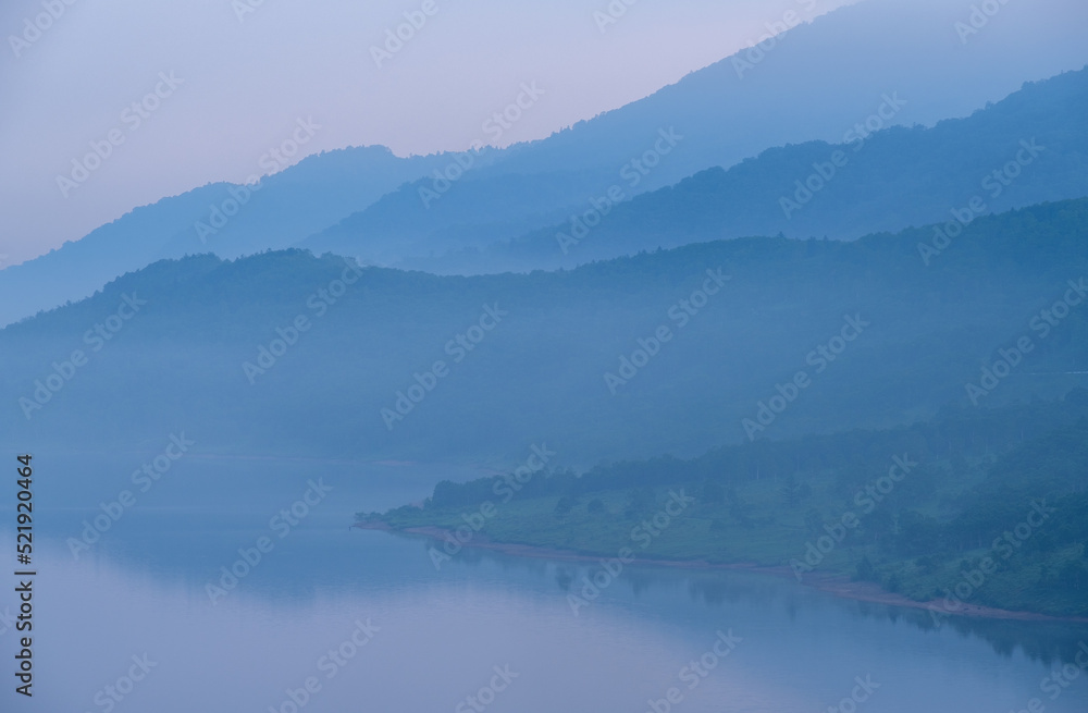 野反湖の朝霧