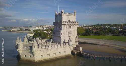 Portugal Lisbon Belem Tower Aerial drone 4K video photo